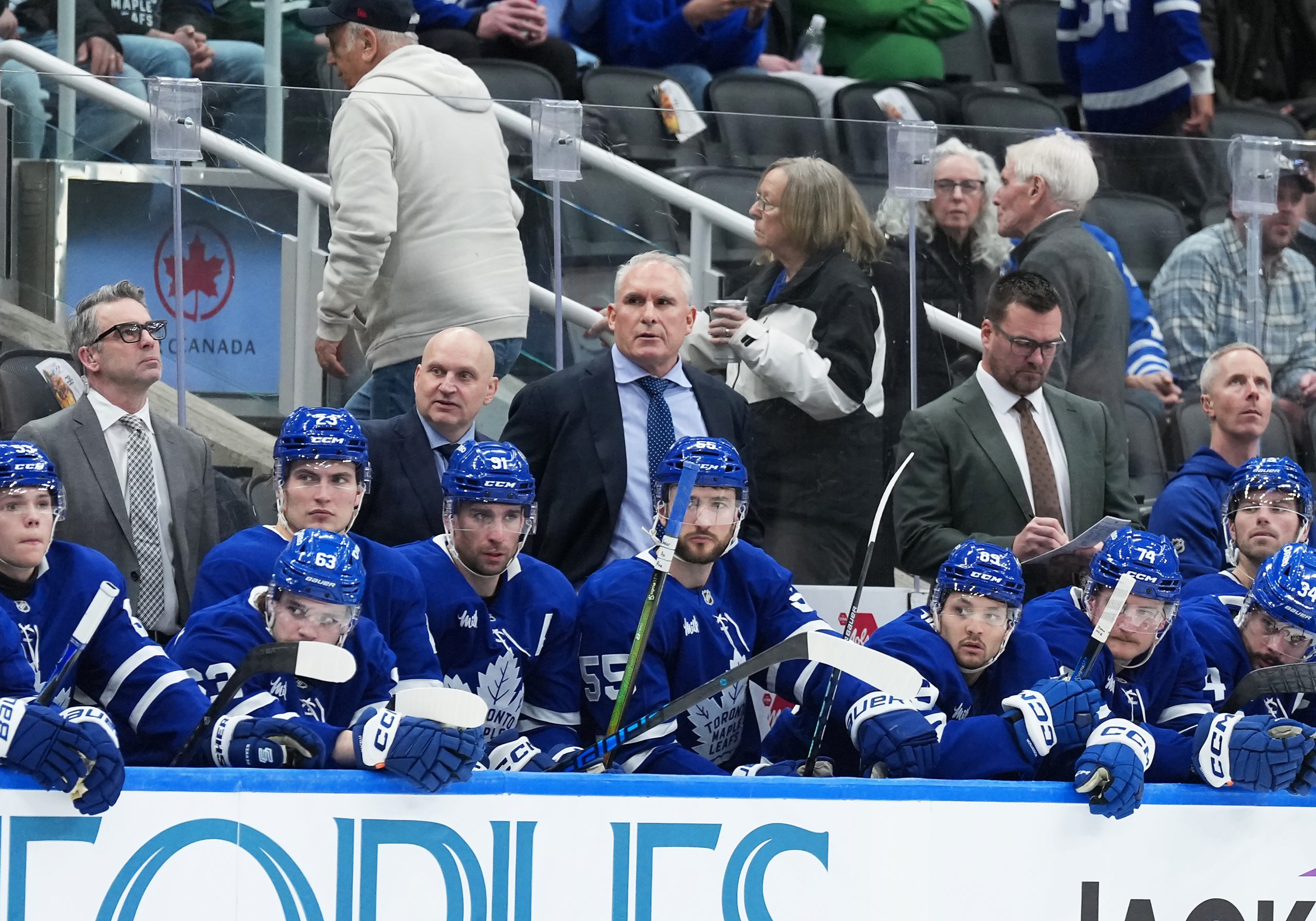 The Leafs bench watches play during a home game.