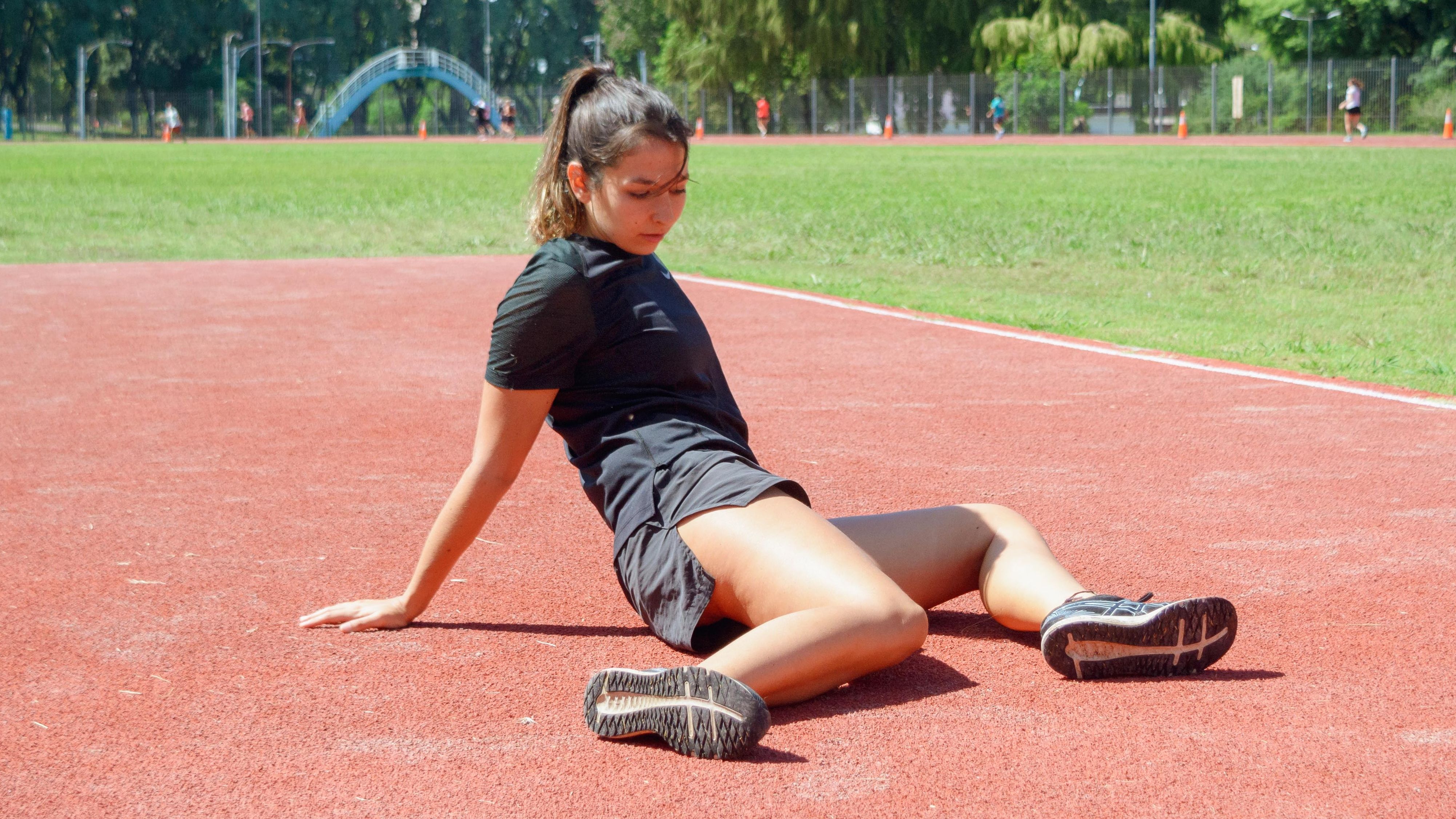 a woman doing a hip mobility test