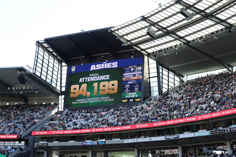 Nice scoreboard, pity about the grass at the Melbourne Cricket Ground during the most recent Ashes Test there. Photograph: Martin Keep/AFP via Getty Images