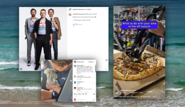 Seaside background with instagram screenshots over it