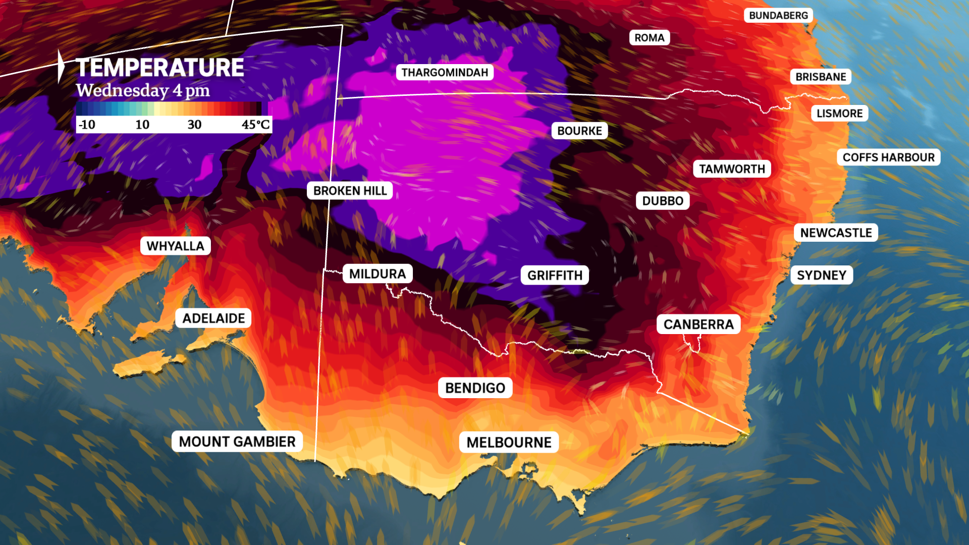 weather shows hottest air on Wednesday will shift slightly north to northwest NSW