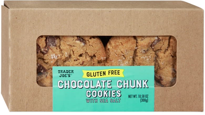 Cardboard box of chocolate chunk cookies with sea salt