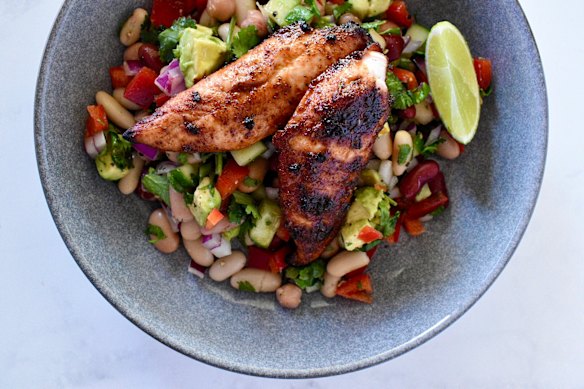 This zesty Mexican chicken and rainbow bean salad will keep you going all afternoon.