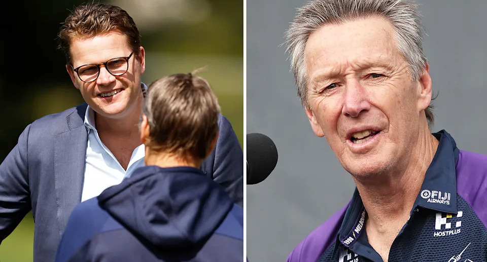 Pictured left to right, Melbourne Storm CEO Justin Rodksi and coach Craig Bellamy.