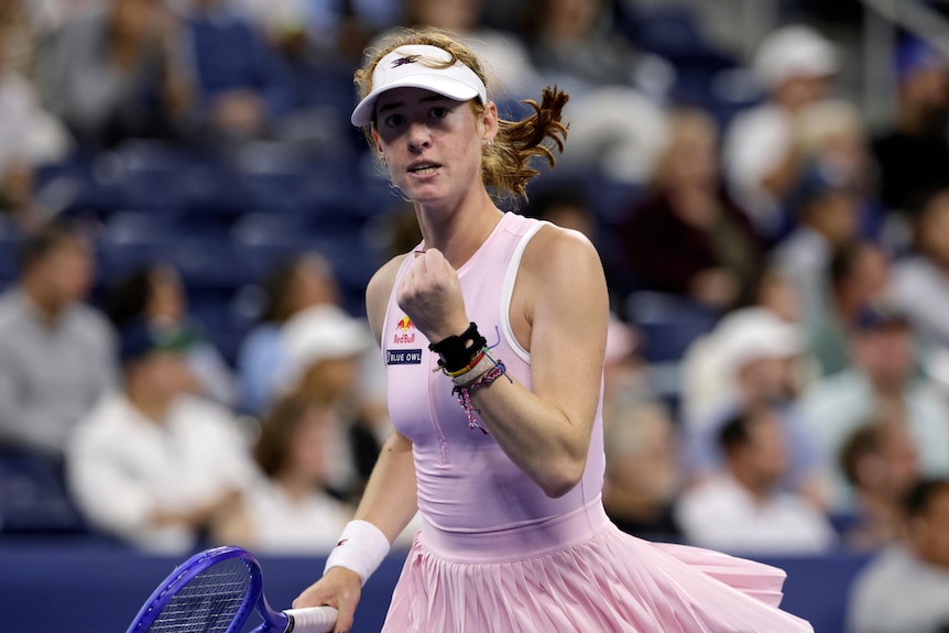 Tennis player Maya Joint on court celebrating a point