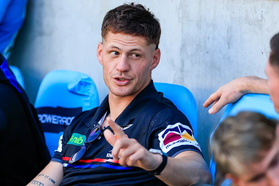 Pictured here, an injured Kalyn Ponga on the sidelines for the Knights.