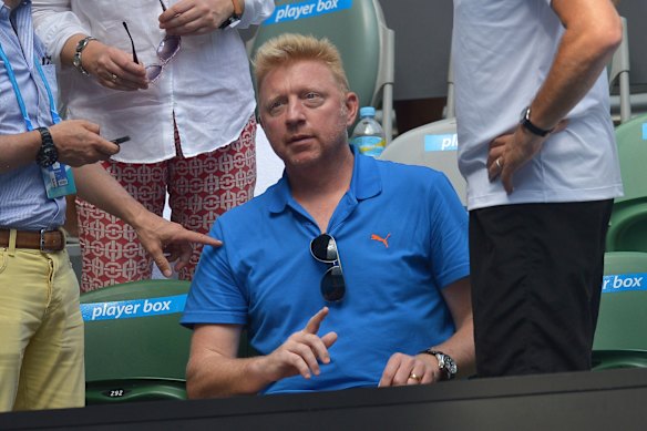 Becker coaching Novak Djokovic at the Australian Open in 2014.