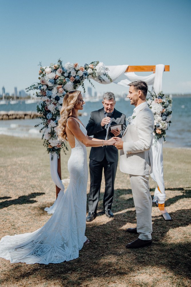 Tiffany and Michael saying 'I do'.