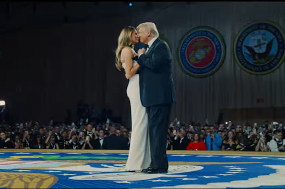 Melania and Donald Trump slow dance at one of the inauguration balls. 