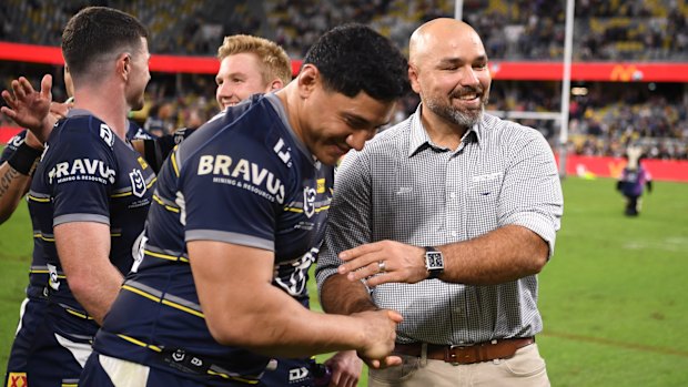 Cowboys coach Todd Payten with veteran Jason Taumalolo.