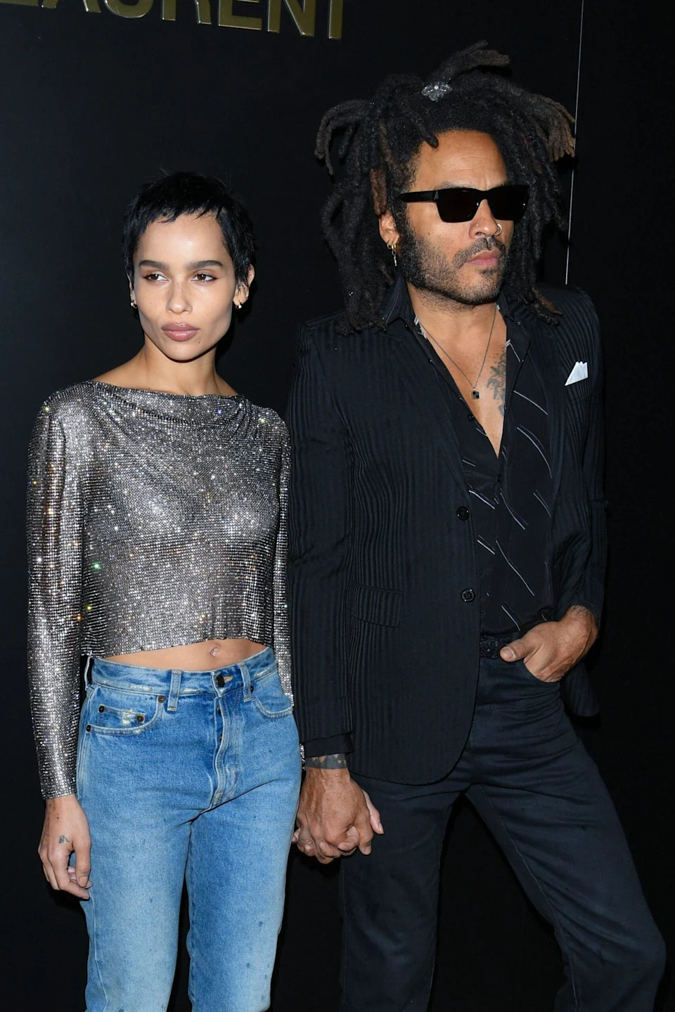Zoe Kravitz and Lenny Kravitz attend the Saint Laurent show as part of the Paris Fashion Week Womenswear Fall/Winter 2020/2021
