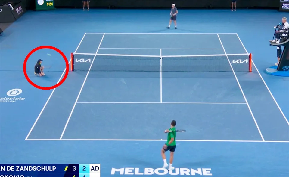 Novak Djokovic, pictured here almost hitting the ball kid at the Australian Open.