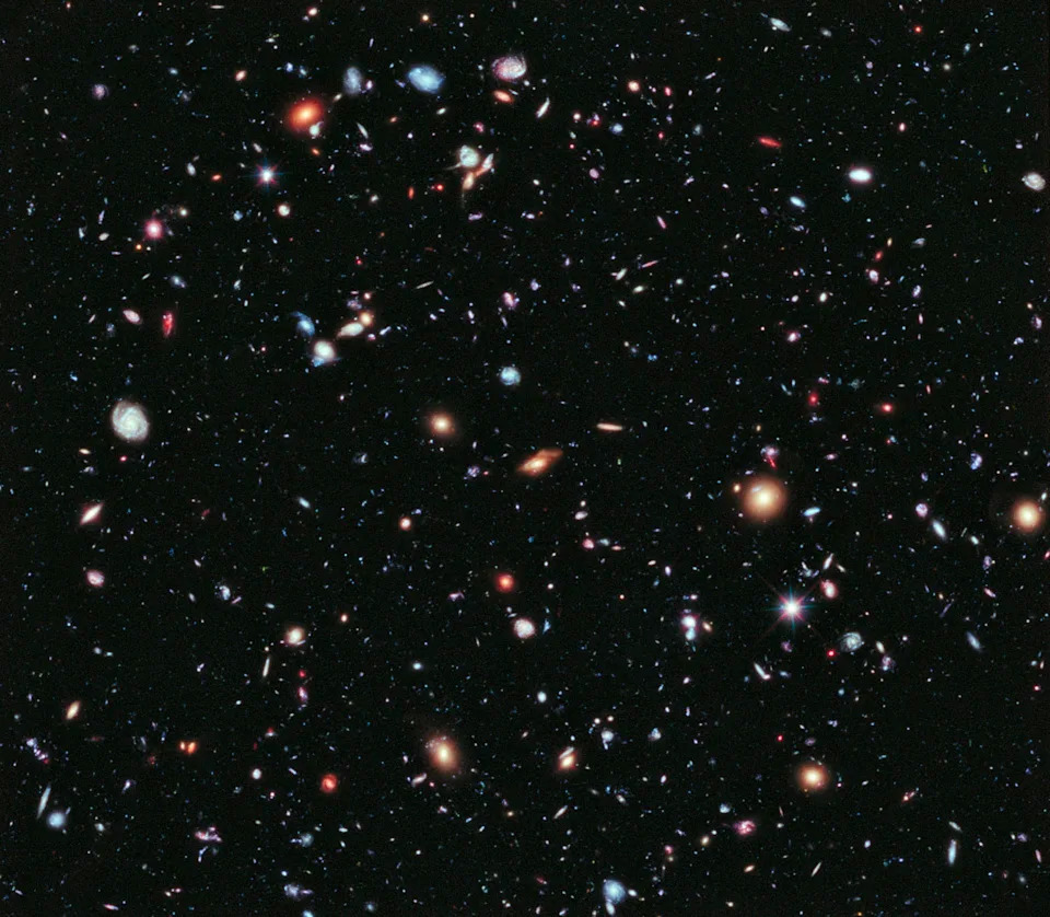This image, called the Hubble eXtreme Deep Field (XDF), combines Hubble observations taken over the past decade of a small patch of sky in the constellation of Fornax. With a total of over two million seconds of exposure time, it is the deepest image of the Universe ever made, combining data from previous images including the Hubble Ultra Deep Field (taken in 2002 and 2003) and Hubble Ultra Deep Field Infrared (2009)