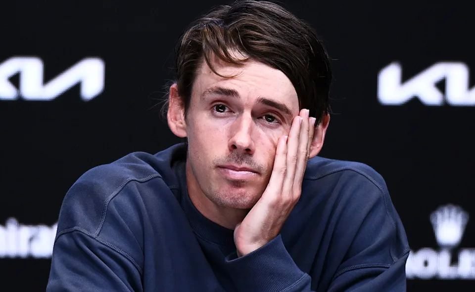 Alex de Minaur speaking to the media at the Australian Open.