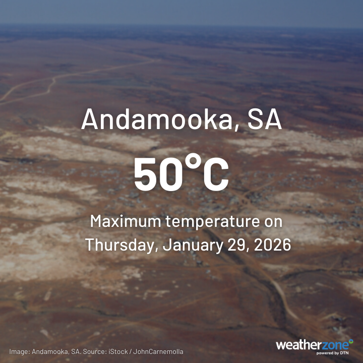 Andamooka, SA reached 50°C on Thursday this week. Source: Weatherzone.