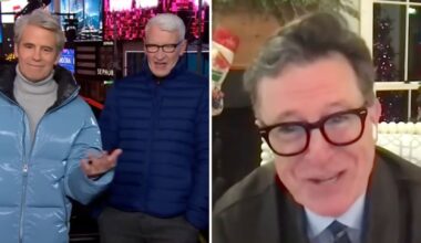 Andy Cohen, Anderson Cooper and Stephen Colbert