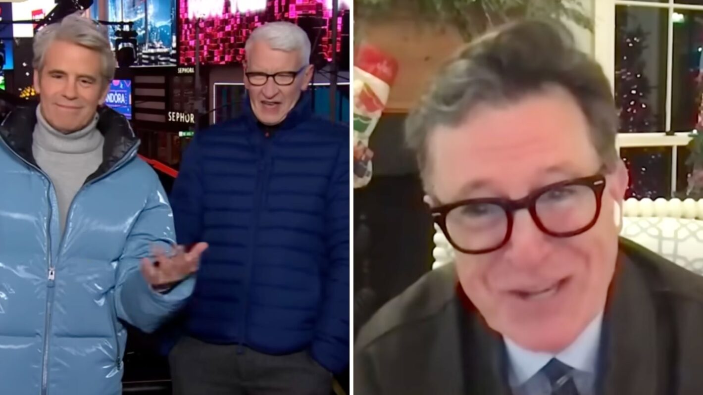 Andy Cohen, Anderson Cooper and Stephen Colbert