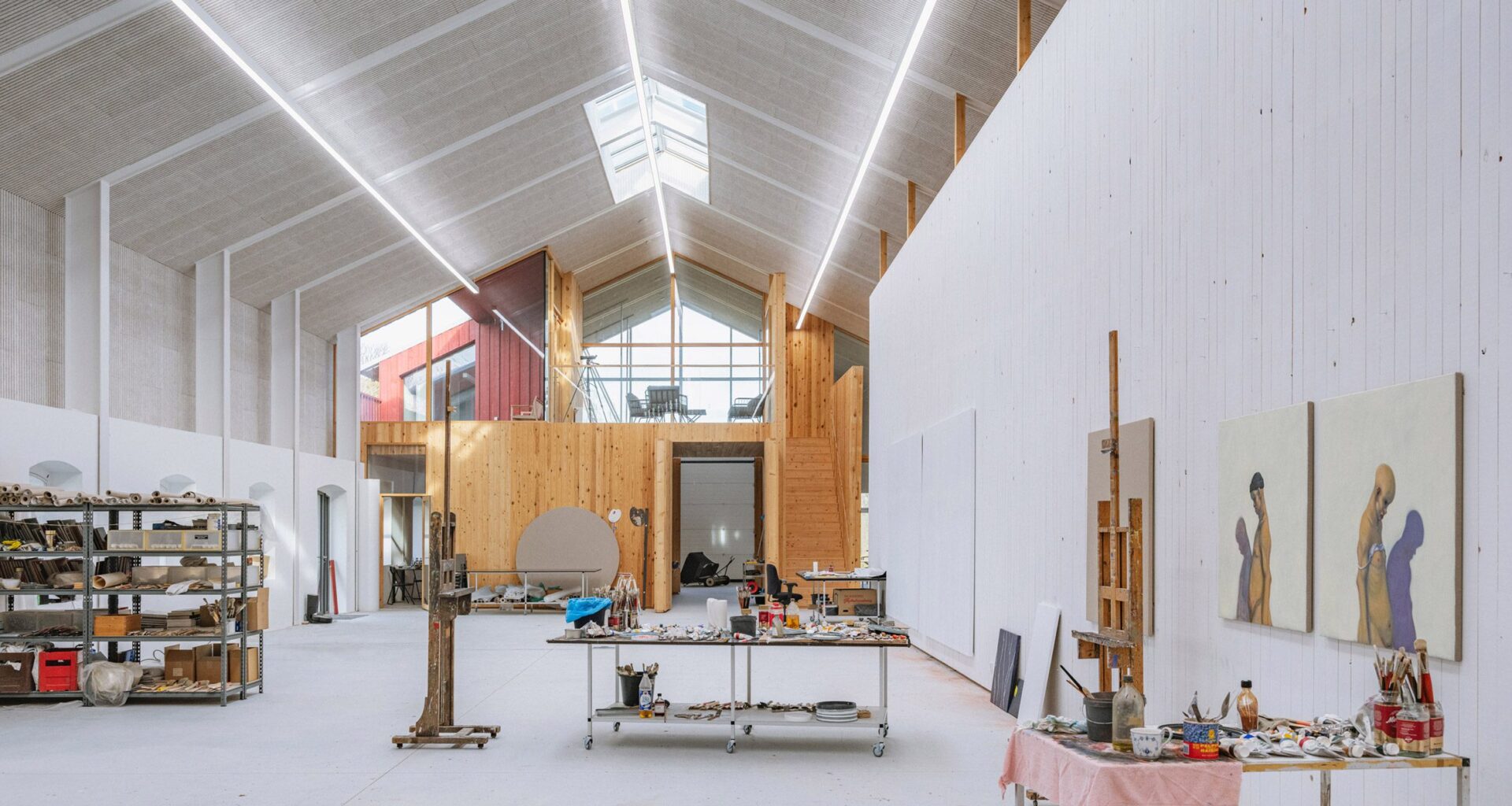 Interior of Michael Kvium's studio, a historic barn restored by architect Martin Schack