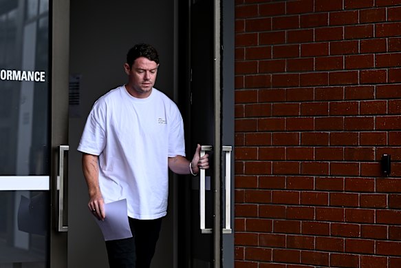 Lachie Neale preparing to address the media.