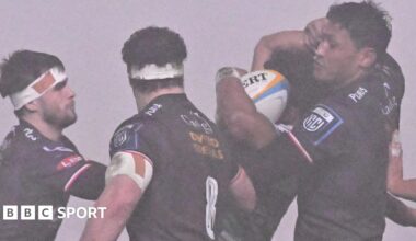 Sam Lousi of Scarlets wins the ball