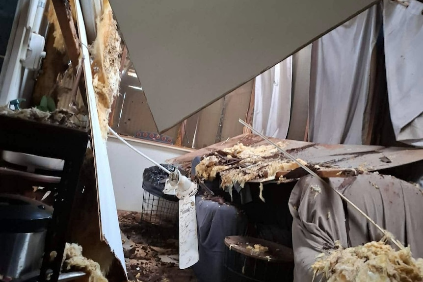 A room strewn with debris.