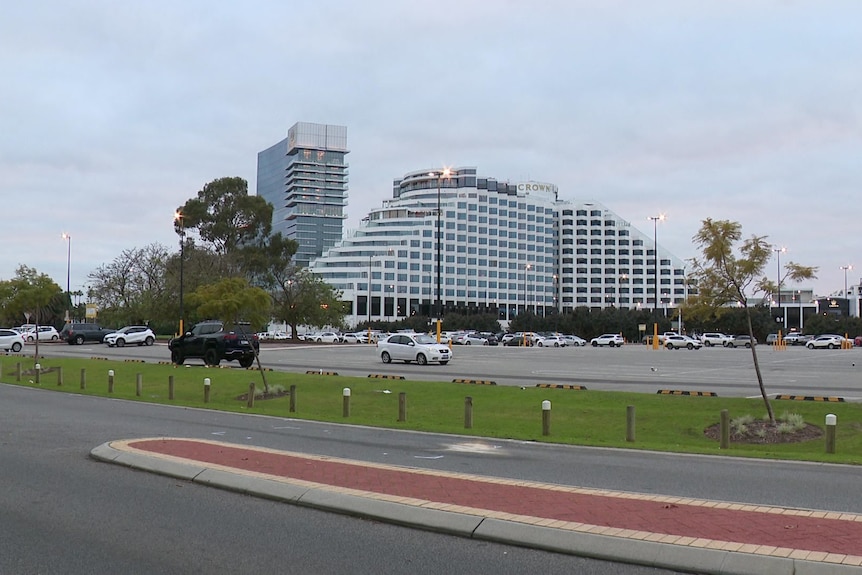 White markings on a road pictured opposite the casino