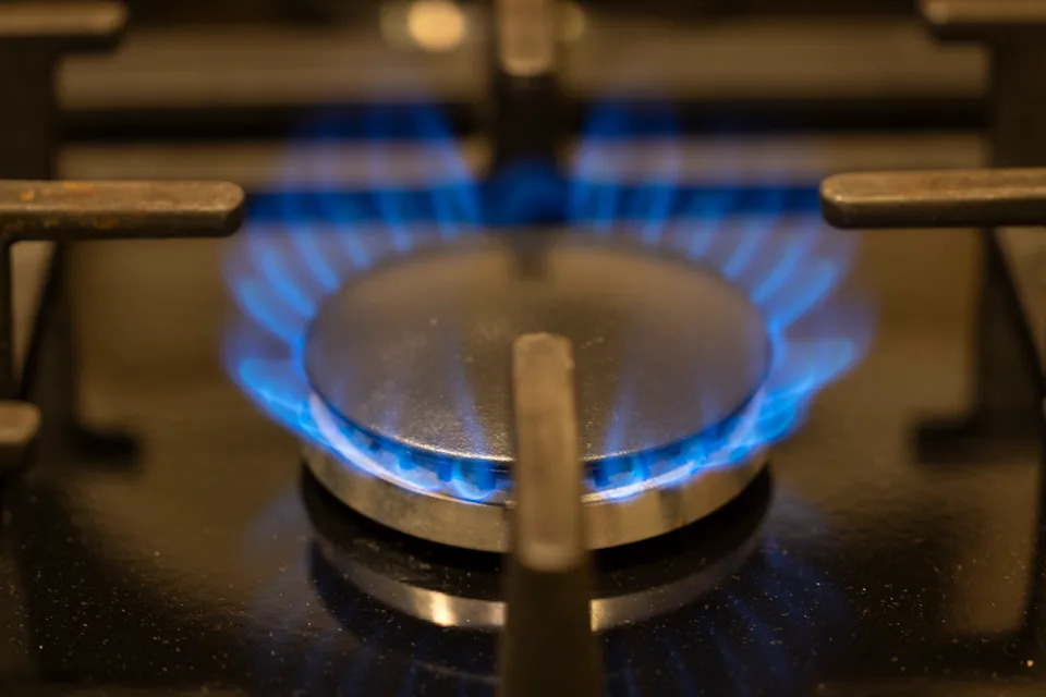 A gas stove. 