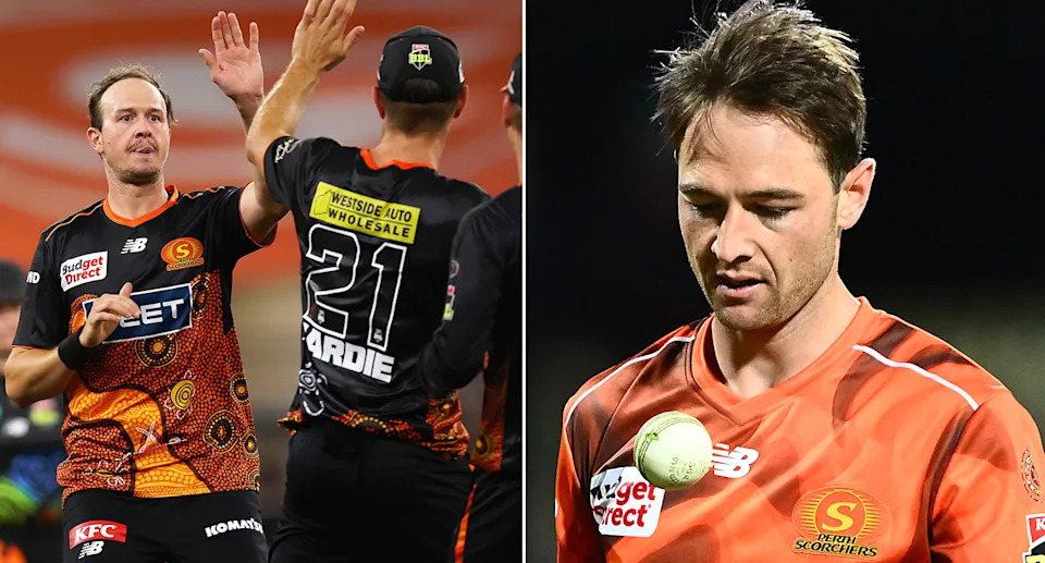 Joel Paris and Brody Couch in action for the Perth Scorchers in the BBL.