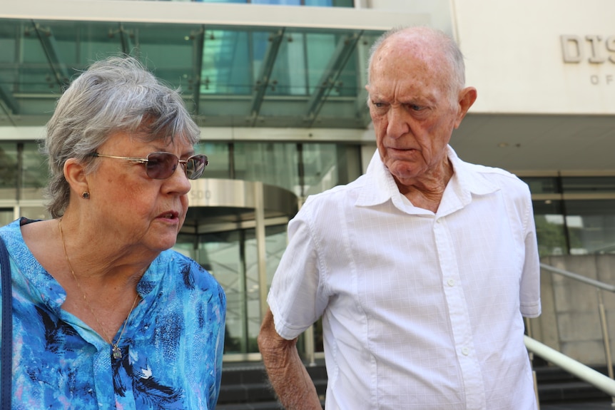 Sue and Gary speak outside court, looking distraught.