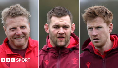 L-R: Coaches Duncan Jones, Dan Lydiate and Rhys Patchell
