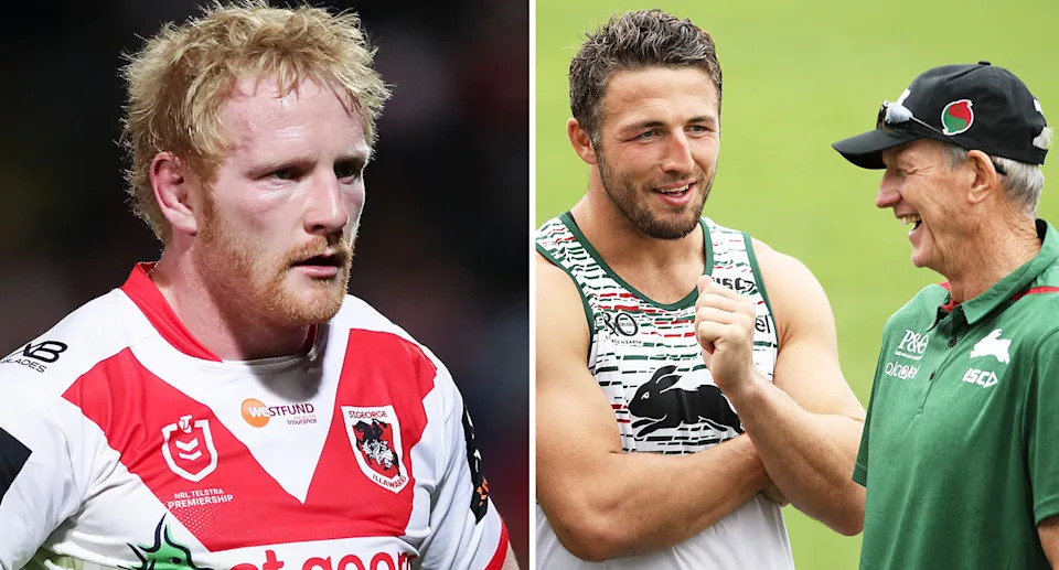 Wayne Bennett (R) reckons NRL legends Sam Burgess (centre) and James Graham (L) would be the ideal men to lead the England rugby league side. Pic: Getty