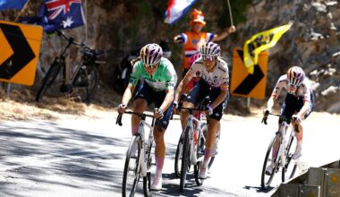 CAMPBELLTOWN, AUSTRALIA - JANUARY 19: Paula Blasi of Spain and UAE Team ADQ - Polka Dot Mountain Jersey leads the attack during the 10th Santos Women&amp;apos;s Tour Down Under 2026, Stage 3 a 126.5km stage from Norwood to Campbelltown / #UCIWWT / on January 19, 2026 in Campbelltown, Australia. (Photo by Con Chronis/Getty Images)