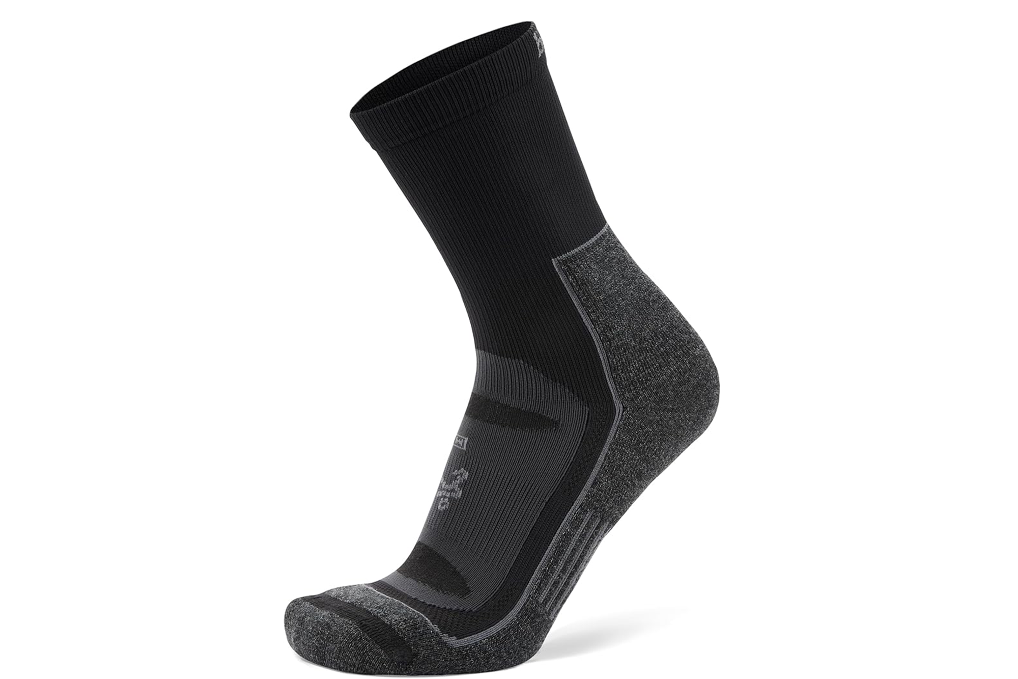 Black and gray Balega running sock.
