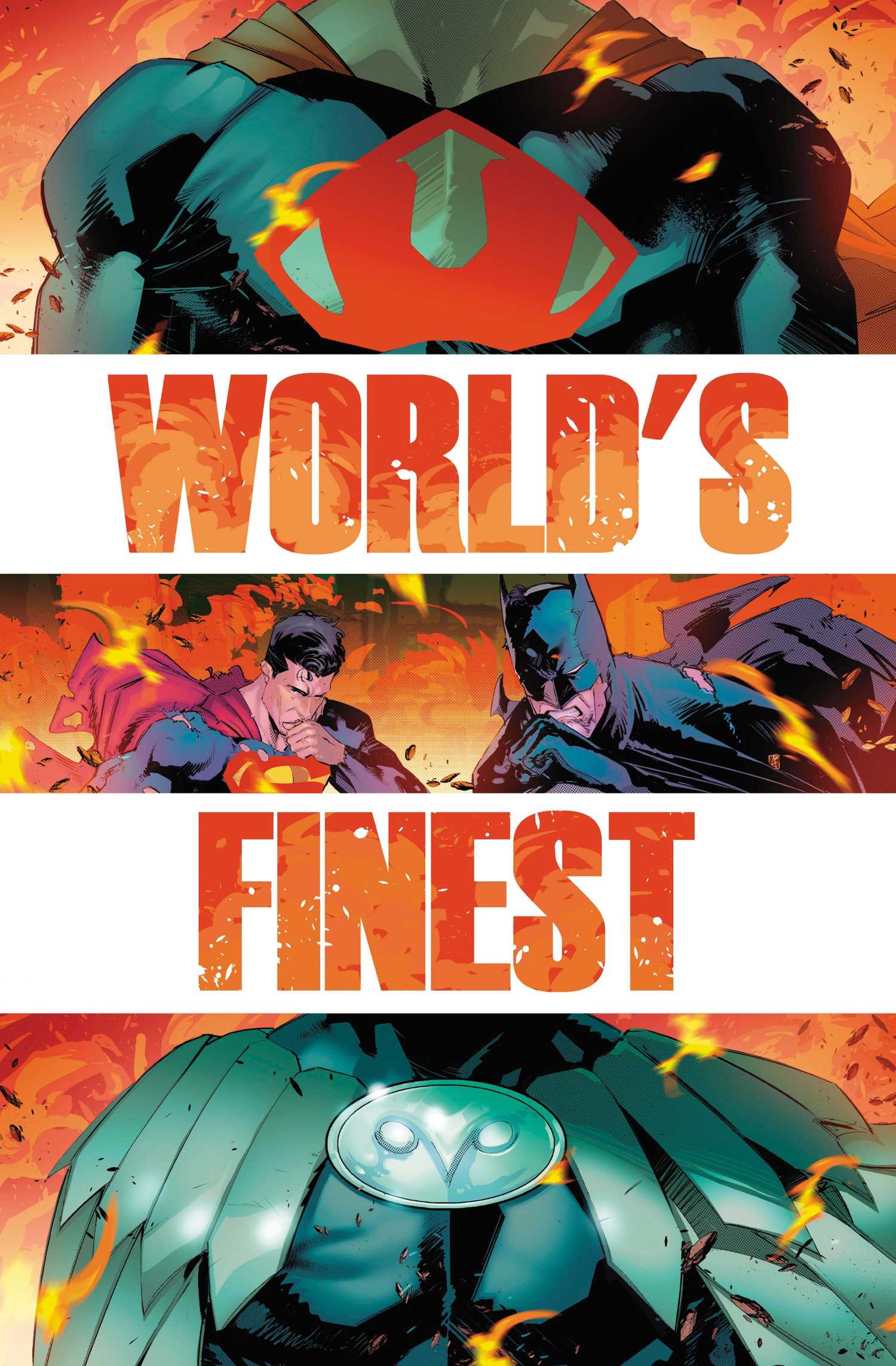 batman and superman world's finest cover showing owlman and ultraman logos