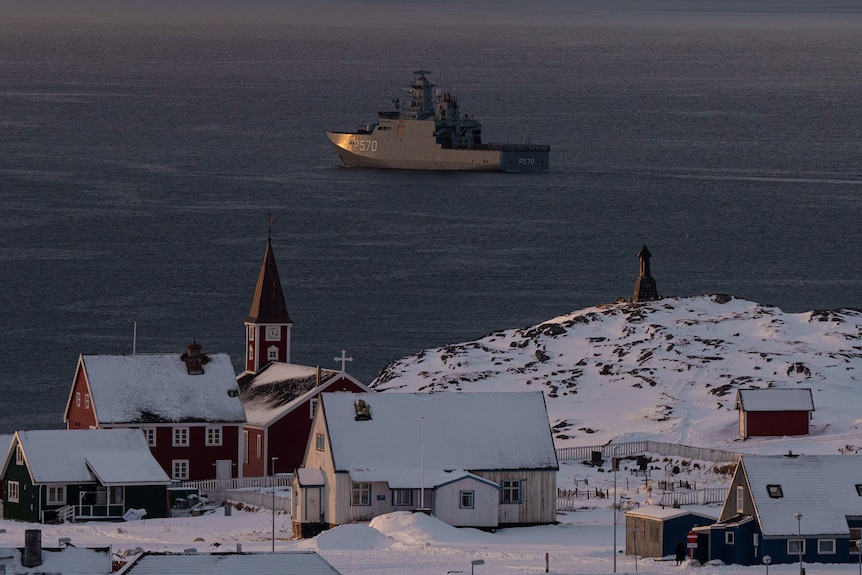 A Danish Navy boat patrols in the waters near Greenland.