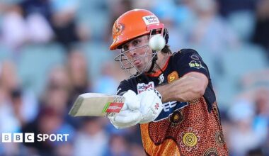 Mitch Marsh plays a shot while playing for Perth Scorchers