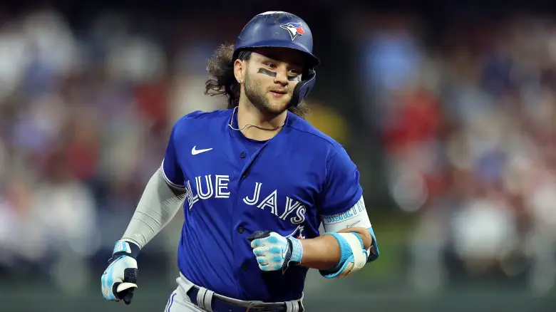 Toronto Blue Jays shortstop Bo Bichette rounds the bases after hitting a home run against the Philadelphia Phillies at Citizens Bank Park.