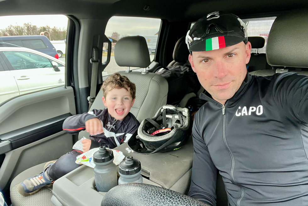 cervelo r5 cx in a bike stand in a garage