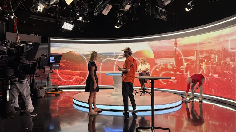 Some of the Breakfast team preparing the new set last week. 