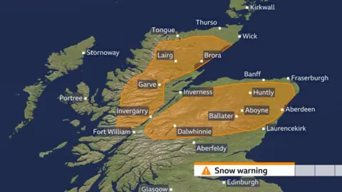 BBC map of amber warnings across Scotland