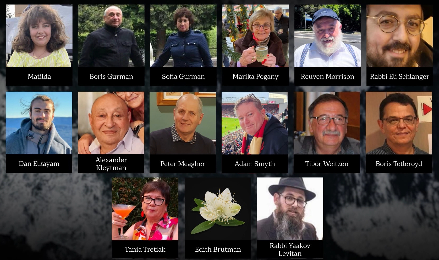 a composite image of the people that were killed in the bondi beach terrorist attack.