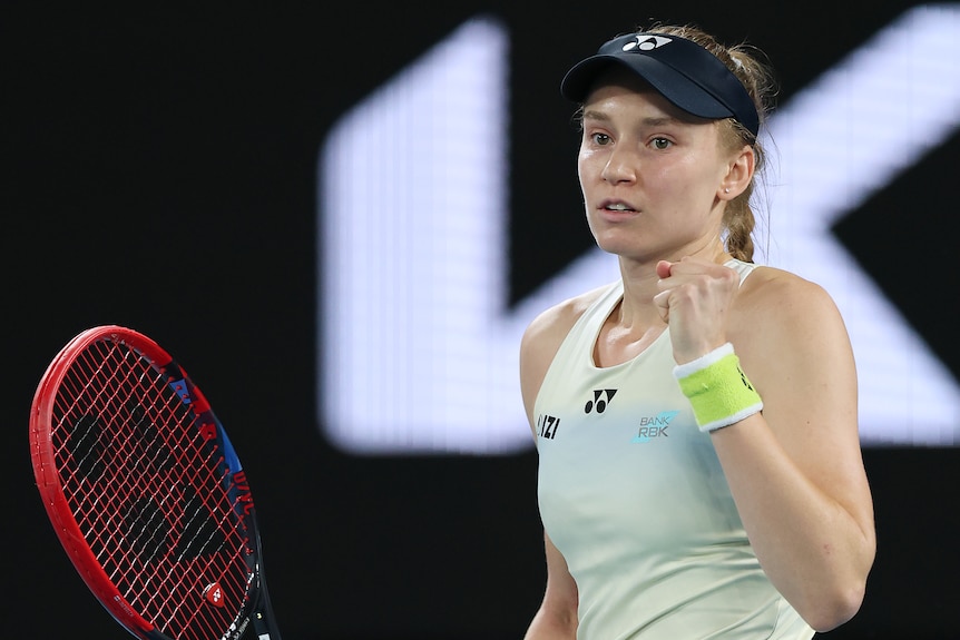 Elena Rybakina clenches her fist in the Australian Open final.