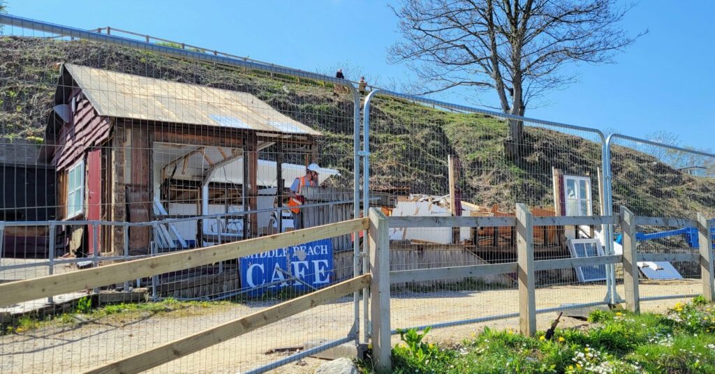 Demolition work is under way at the old Middle Beach Cafe which closed in January 2023 after more than a century