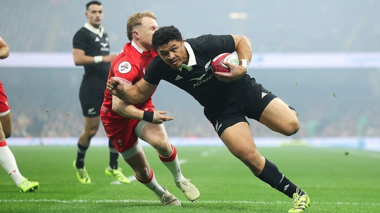 Caleb Clarke in action for the All Blacks against Wales in Cardiff last November.