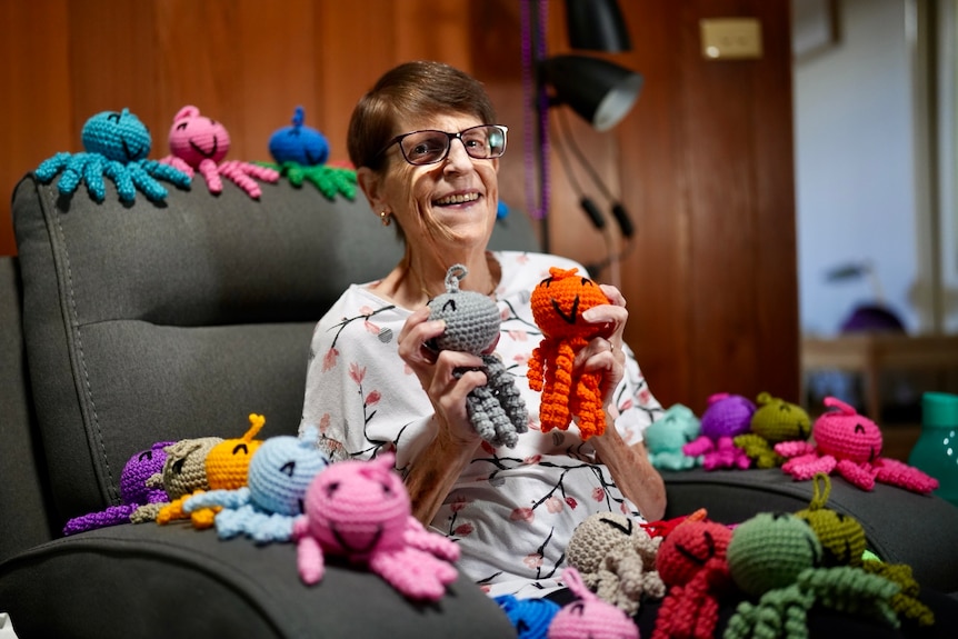 Octopus toys for premature babies made by Bernice Luxford