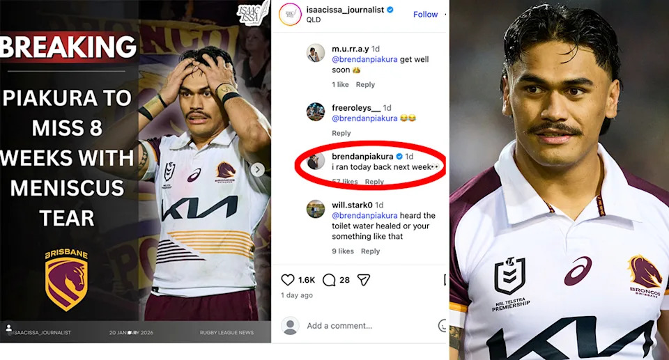 Brisbane Broncos forward Brendan Piakura has disputed reports from his own club that he will be sidelined for eight weeks after undergoing knee surgery. Pic: Getty