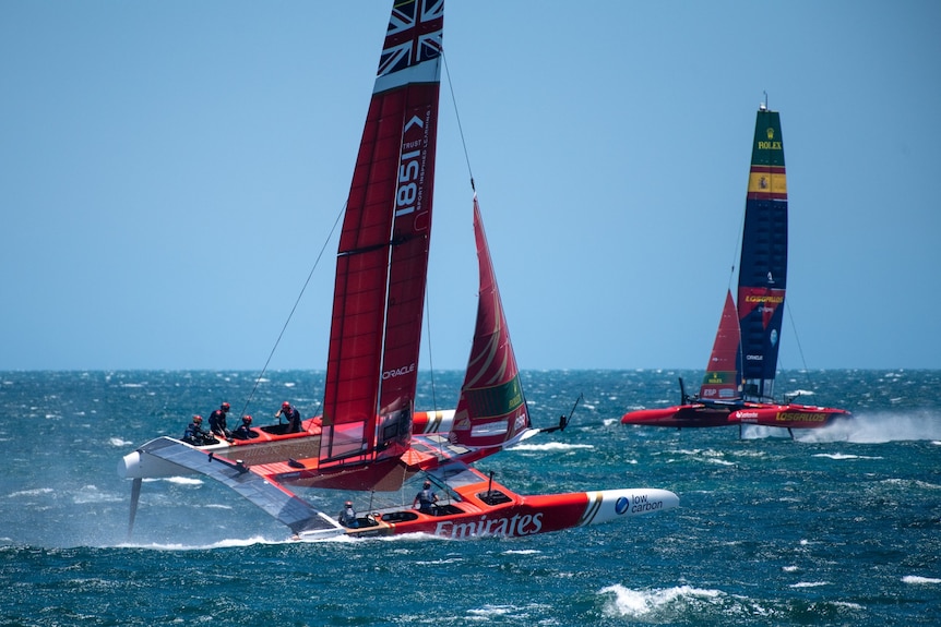 SailGP boats practising off the WA coast near Fremantle.