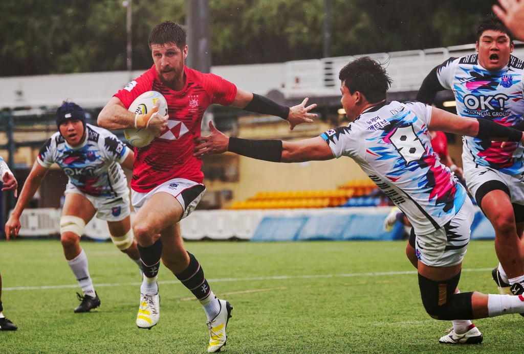 Gregor McNeish makes a break against South Korea in the 2023 Asia Rugby Championships final. Photo: Edmond So