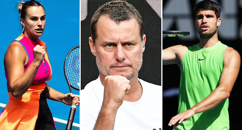 Aryna Sabalenka, Lleyton Hewitt and Carlos Alcaraz at the Australian Open.
