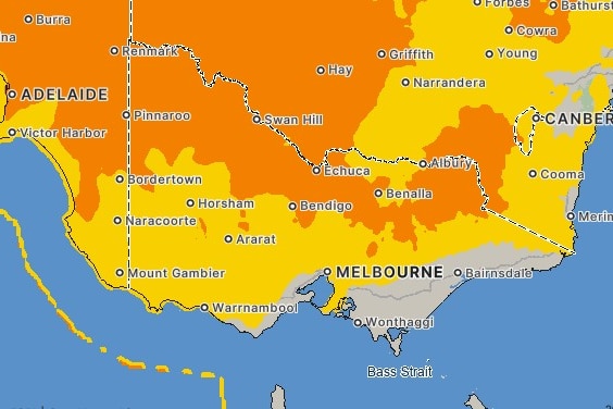A map showing heatwave severity.